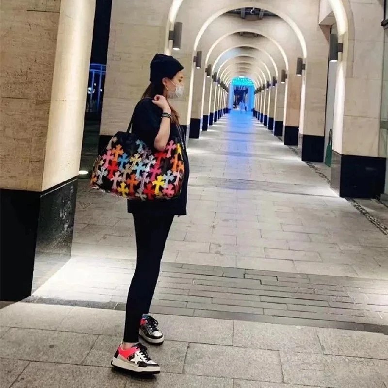Multicolor cross print crossbody bag