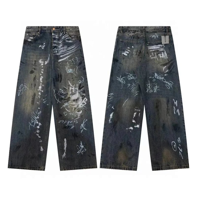Distressed graffiti jeans