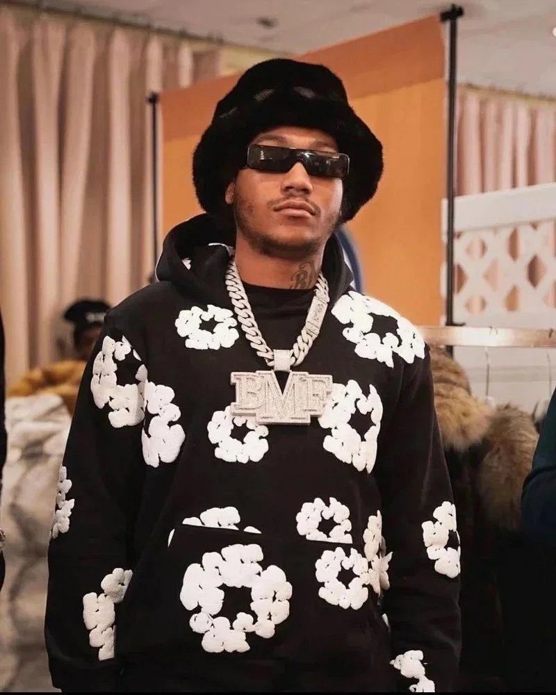 Cotton wreath print hoodie