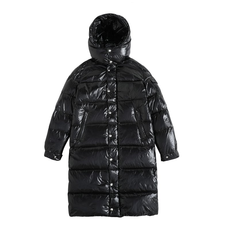 Black long hooded puffer coat
