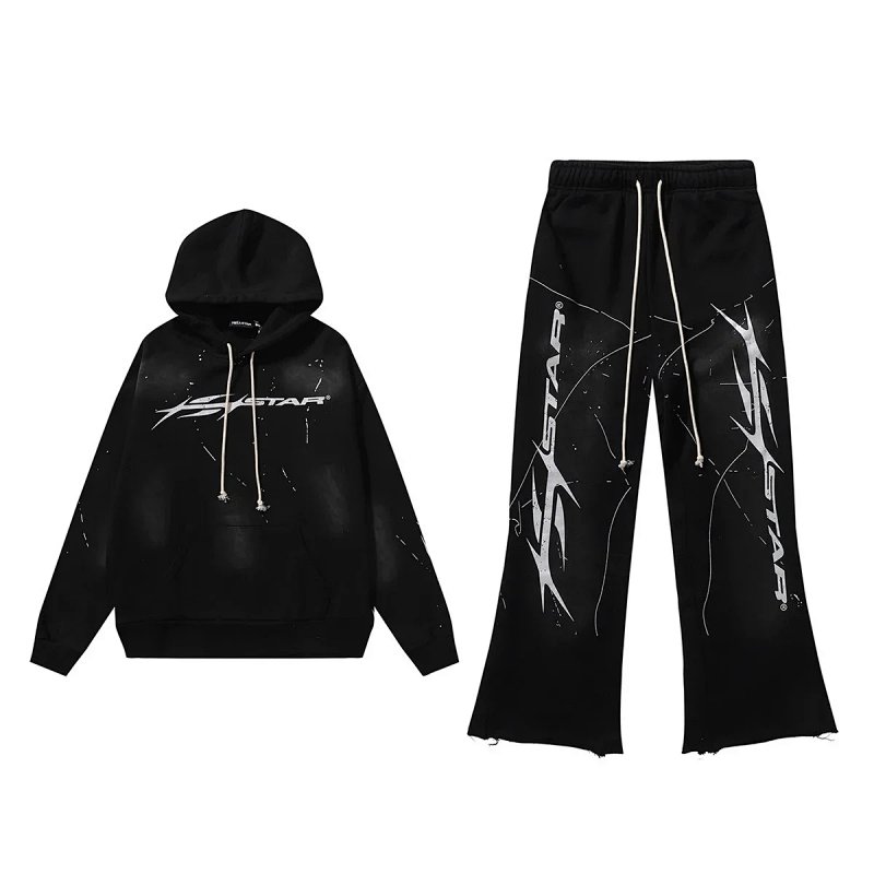 Black graphic hoodie and pants set