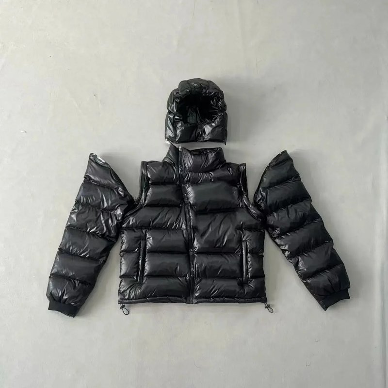 Black puffer jacket with detachable sleeves