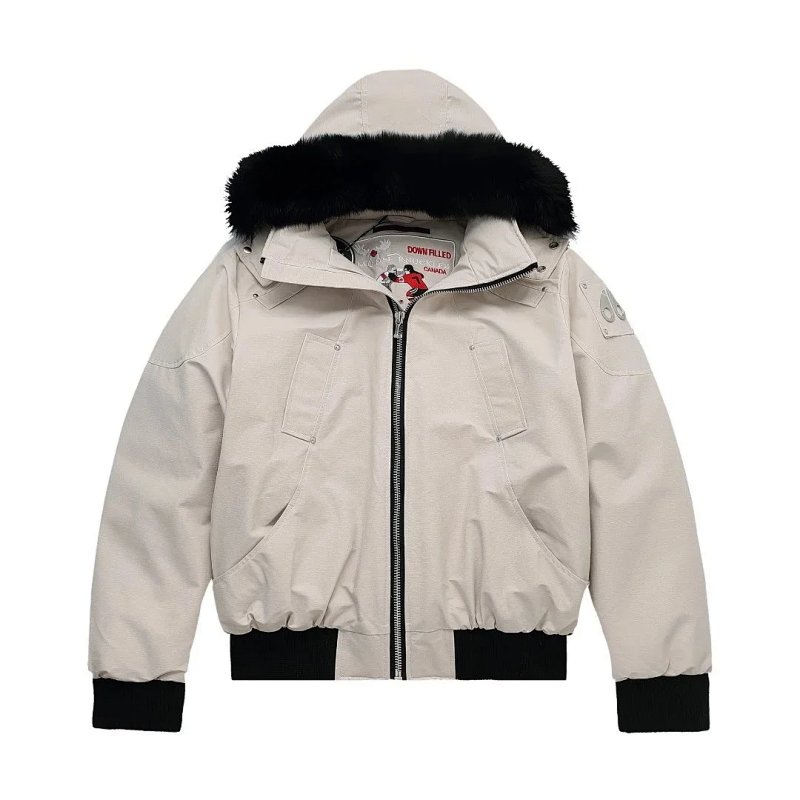 Fur-hood down bomber jacket