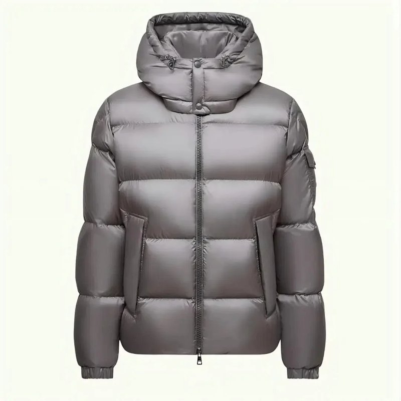 Grey hooded puffer jacket