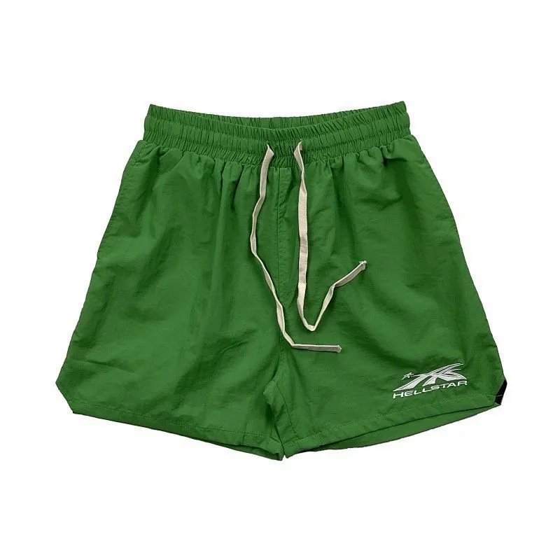 Green nylon drawstring shorts