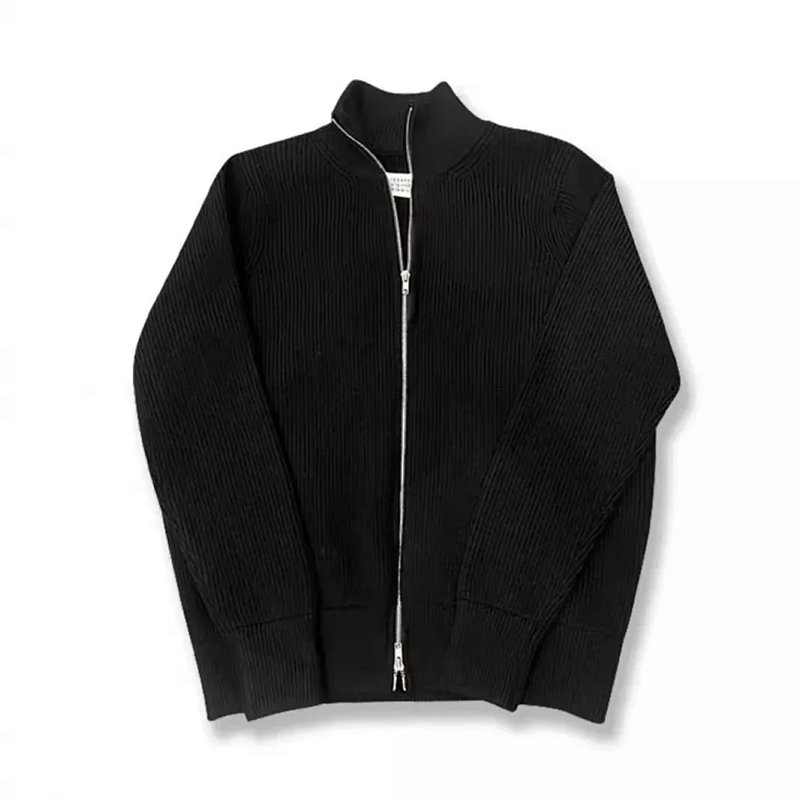 Black ribbed zip cardigan