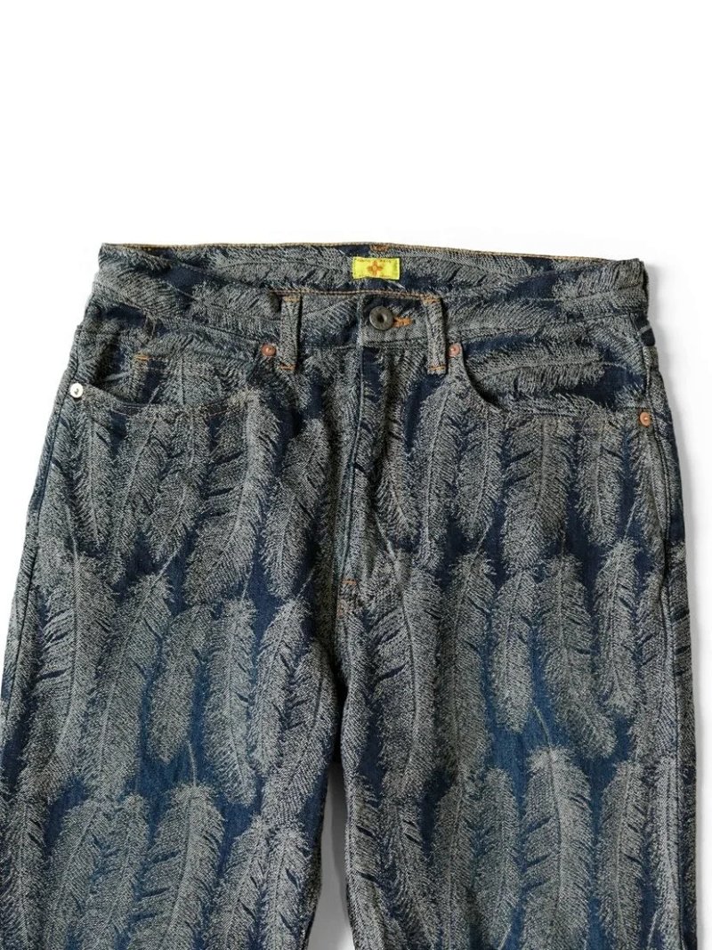 Feather print jeans