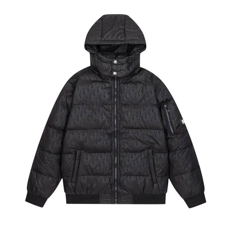 Black hooded puffer jacket