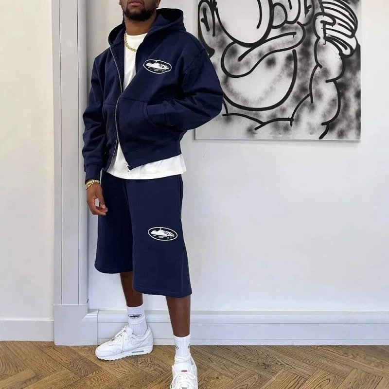 Navy zip hoodie and shorts set