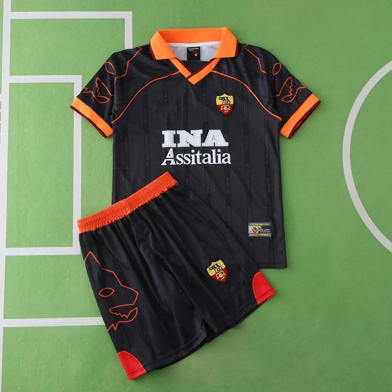 9900 Roma Away Black Kids' Jersey (Please note customization info when placing order; messages will not be counted)