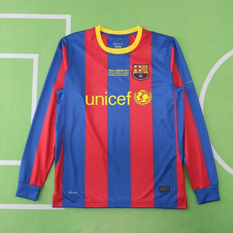 1011 Barcelona Home Long Sleeve Replica Jersey with Small Chest Text (Please specify customization in order notes; messages will not be accepted)