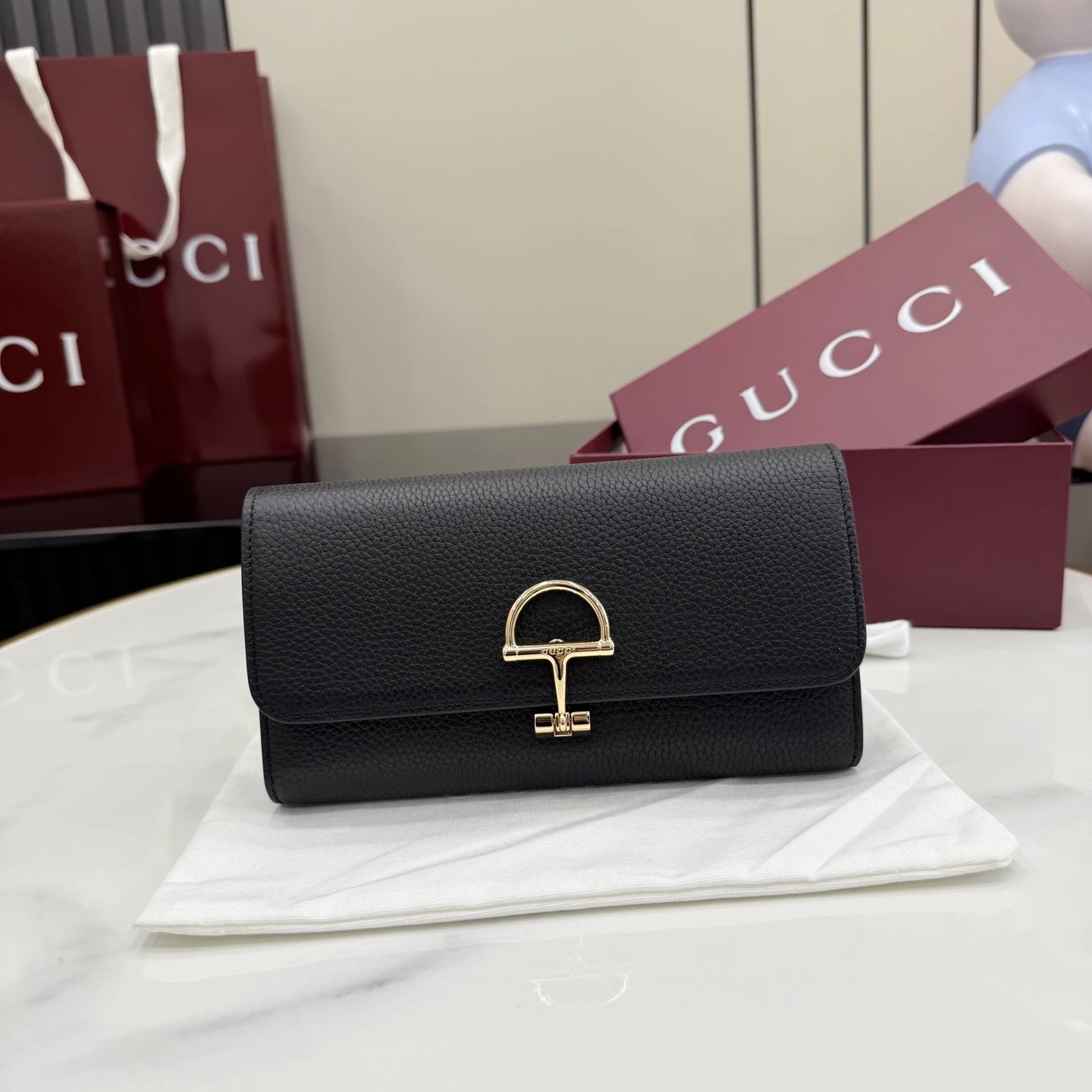 Black Leather Wallet with Gold Hardware