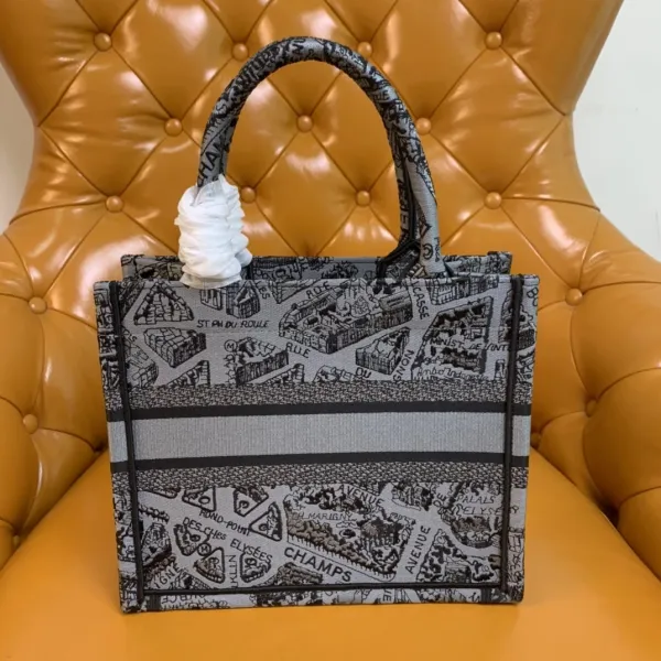 Dior Book Tote Paris Map Gray Canvas Tote Bag - 3