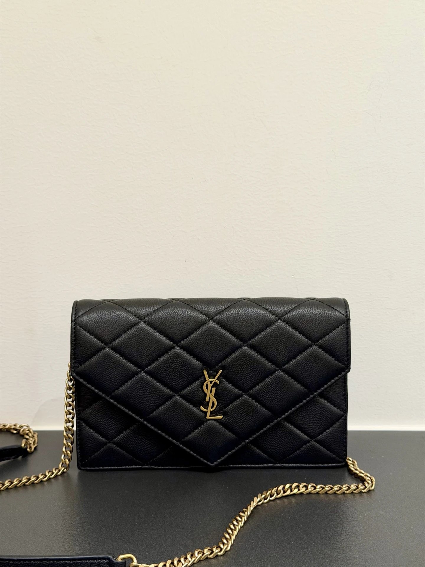 Saint Laurent Paris Chain Wallet Black Grained Leather