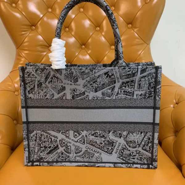 Dior Book Tote Paris Map Gray Canvas Tote Bag - 4