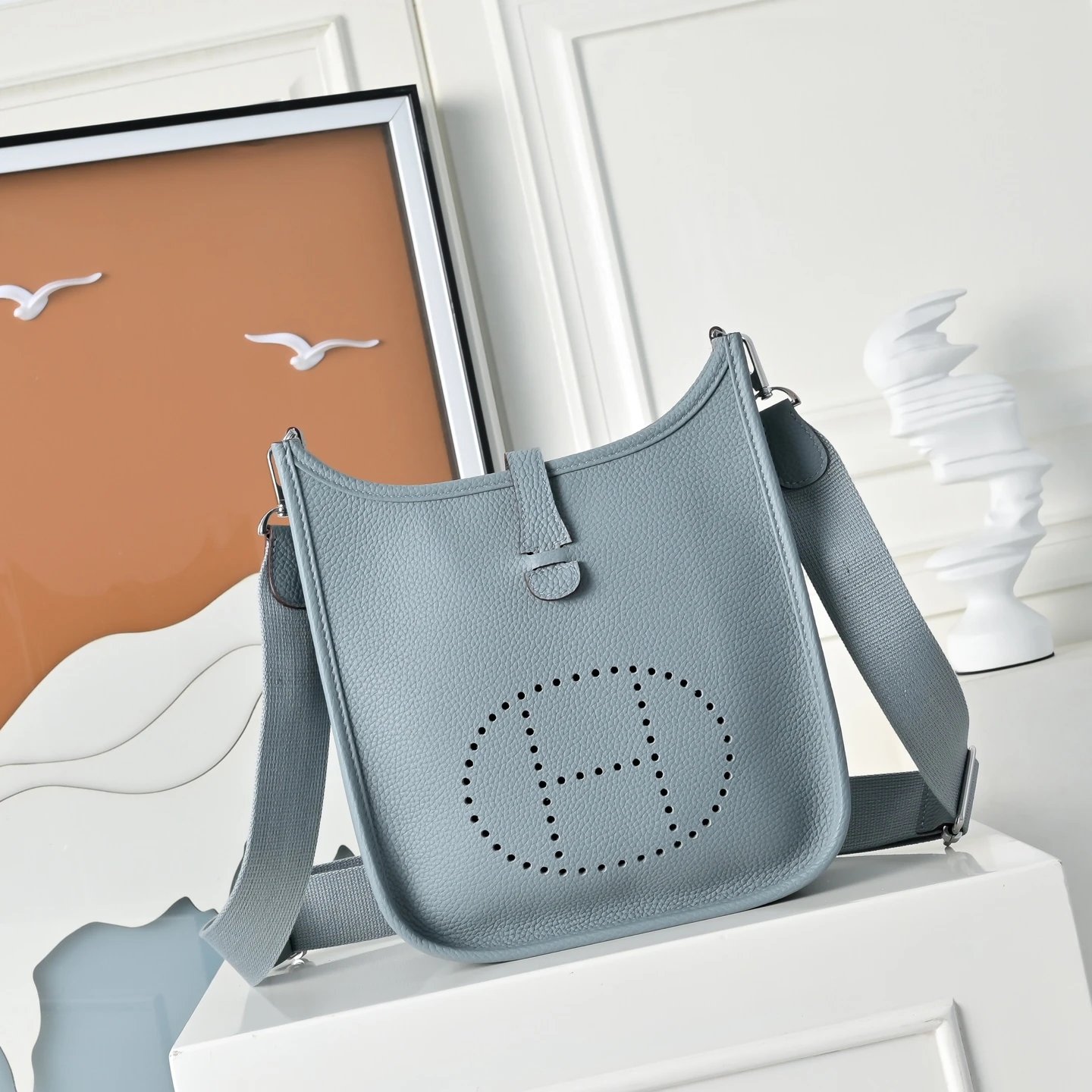 Hermes Evelyne III 23 Blue Pale Clemence Leather