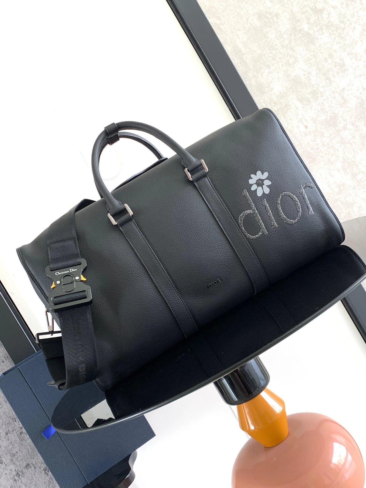 Dior Dior Travel Bag Black Grained Leather Duffle Bag - 10