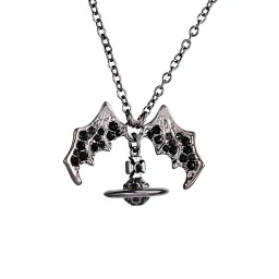 thumbnail for Empress Dowager Vivienne Black Bat Saturn Necklace Full of Diamonds Light Luxury Niche Design Sweet and Cool Style Clavicle Chain Accessories