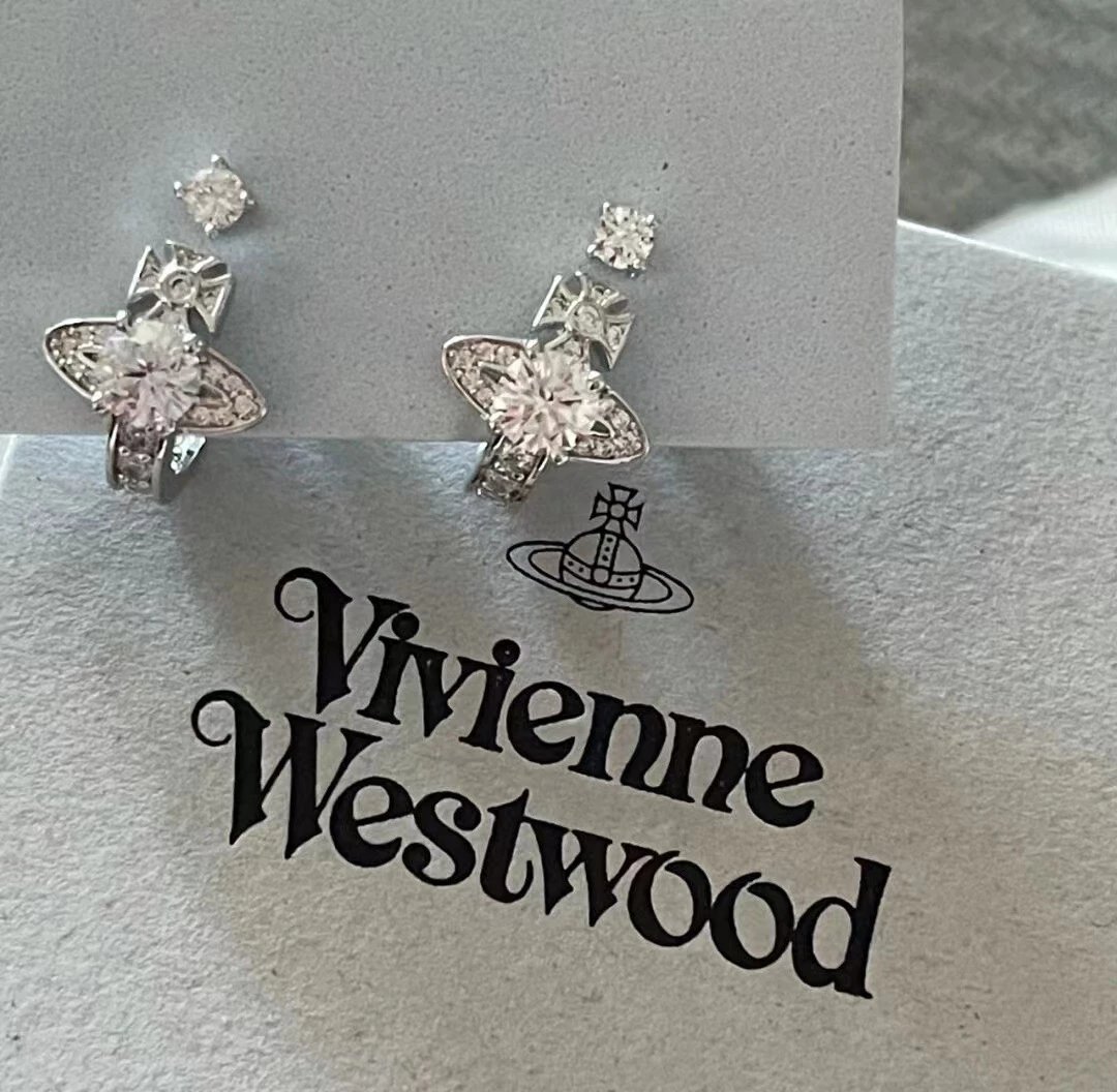 Vivian Accessories Queen Dowager NANA Same Zircon Earnail Earrings Internet Red Simple Design Earrings