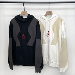 thumbnail for ET produced OW X AJ co-branded black and white cicada wing patchwork hooded sweatshirt with fleece 460g cotton fabric Embroidery machine embroidery