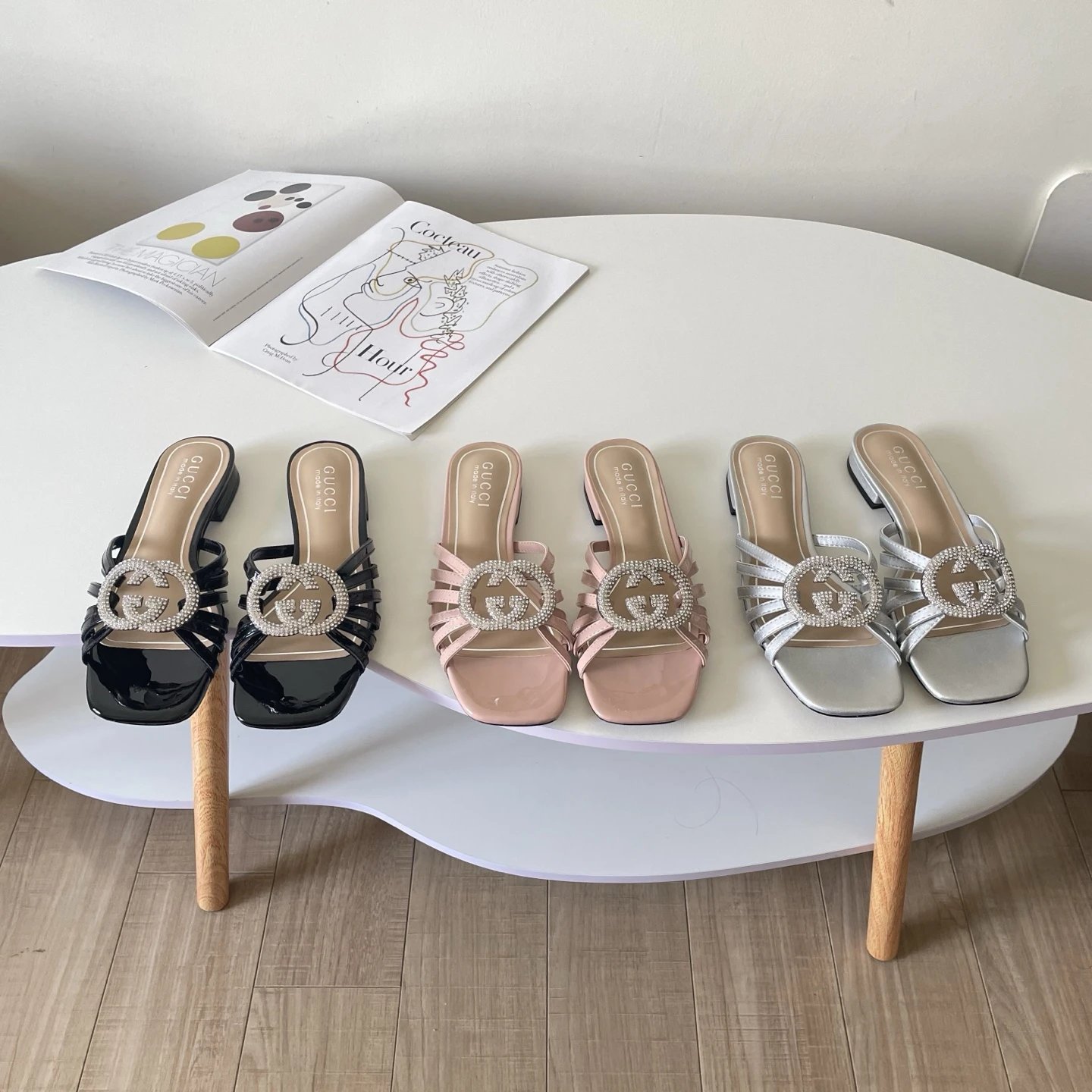 Double G Rhinestone Flat Sandal