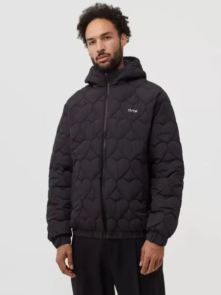 Arte Heart Quilted Hooded Jacket Black - 4
