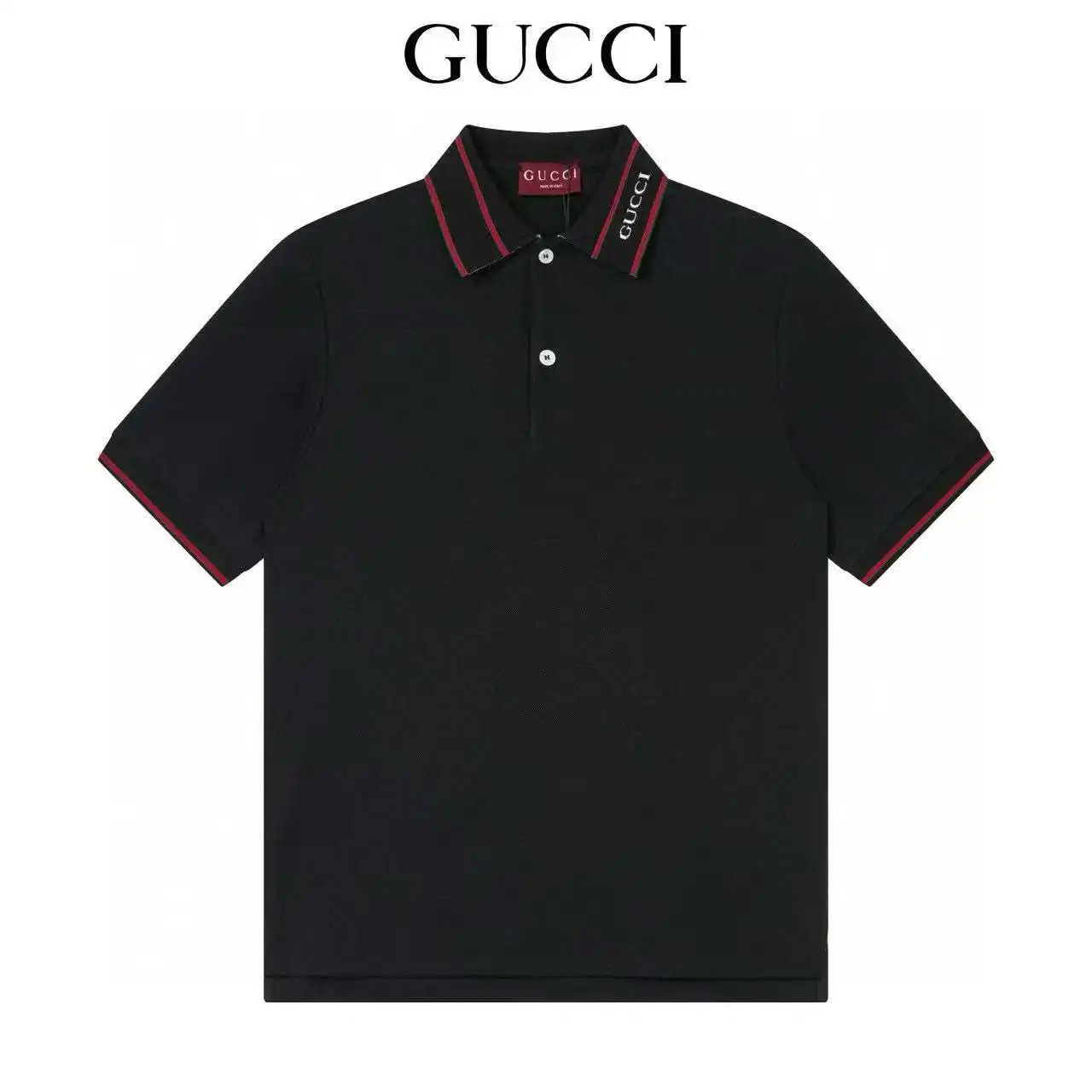 Gucci Shirts Short-Sleeve Polo Shirt with Contrast-Trim Collar — Gucci 1