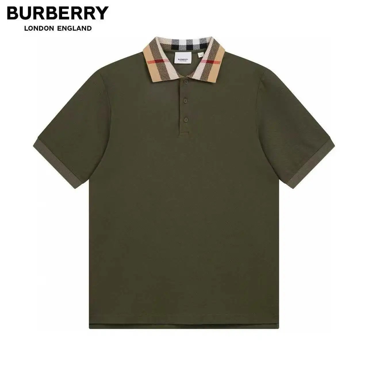 Gucci Shirts Short-Sleeve Polo Shirt with Contrast-Trim Collar — Burberry 10