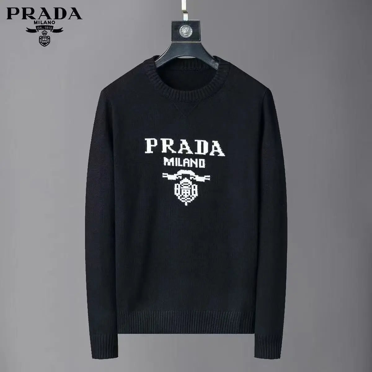 Prada Knitwear Crewneck logo knit sweater image 3