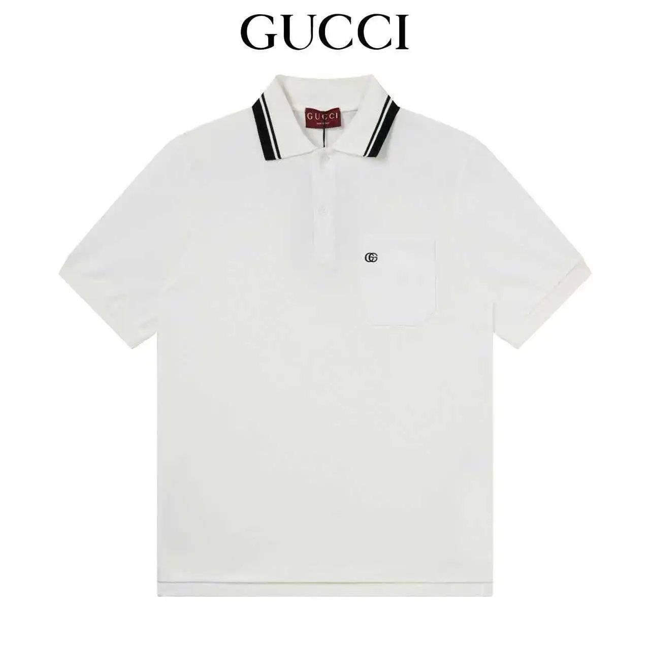Gucci Shirts Short-Sleeve Polo Shirt with Contrast-Trim Collar — Gucci 5