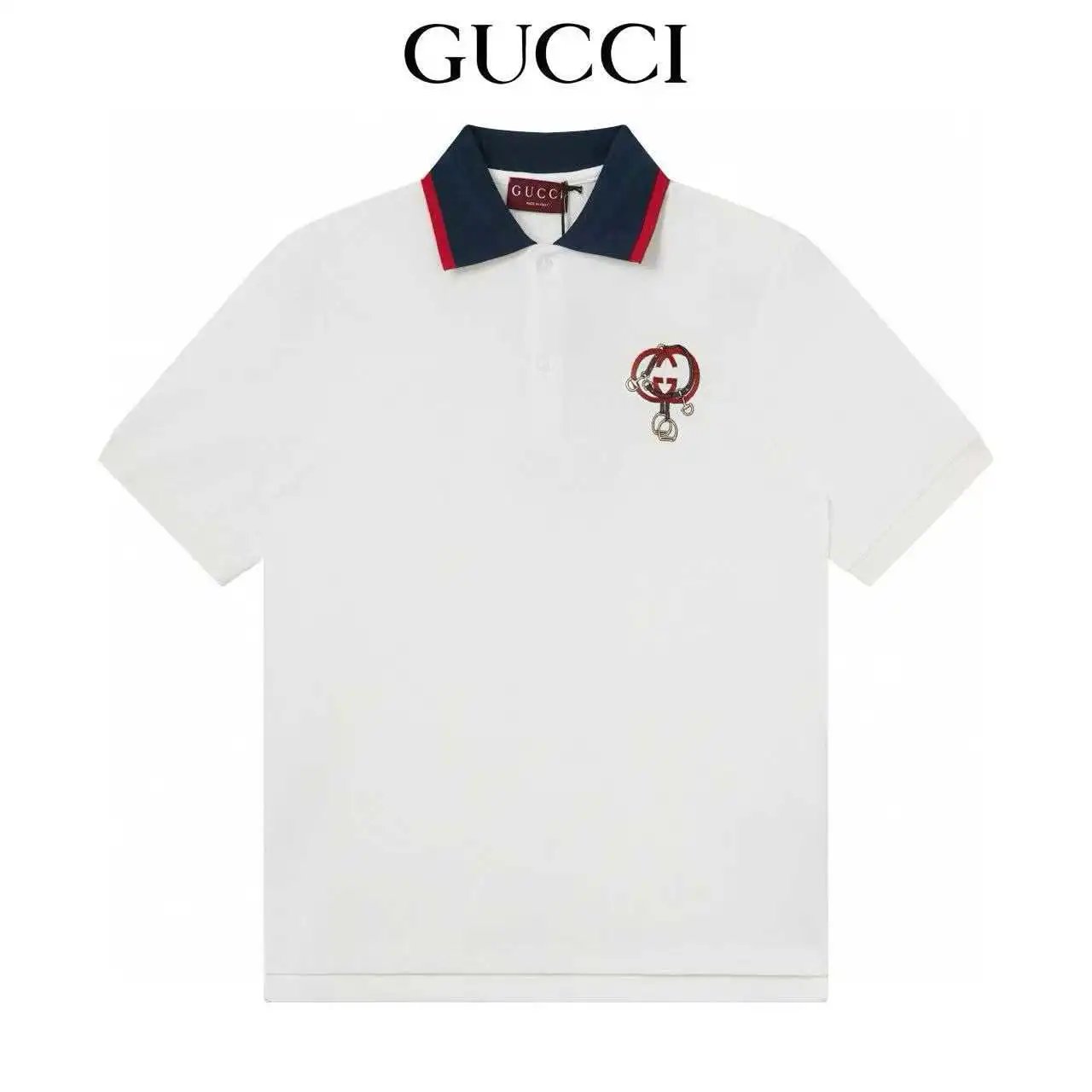Gucci Shirts Short-Sleeve Polo Shirt with Contrast-Trim Collar — Gucci 7