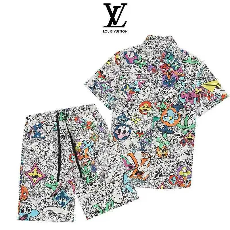 Louis Vuitton Matching Sets Short-Sleeve Printed Shirt and Drawstring Shorts Set — 15