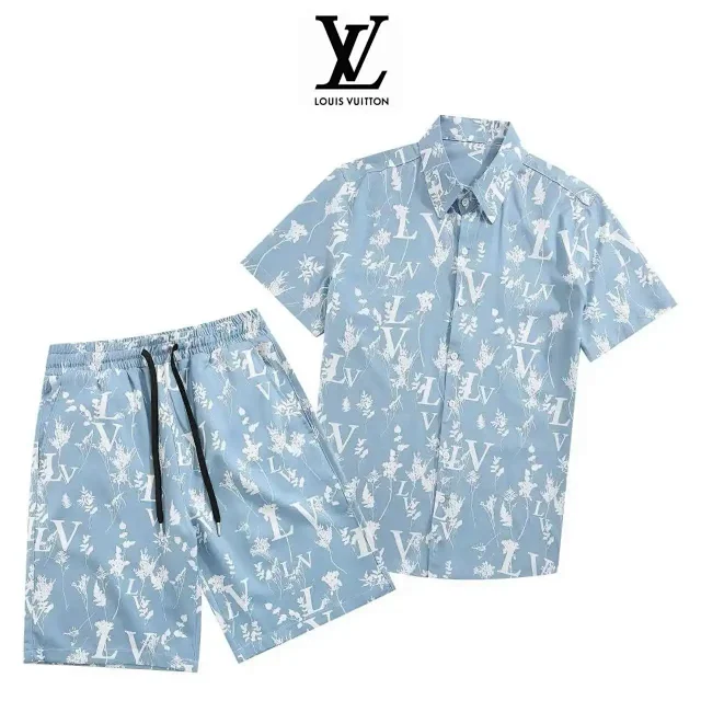 Louis Vuitton Matching Sets Short-Sleeve Printed Shirt and Drawstring Shorts Set product detail image 1