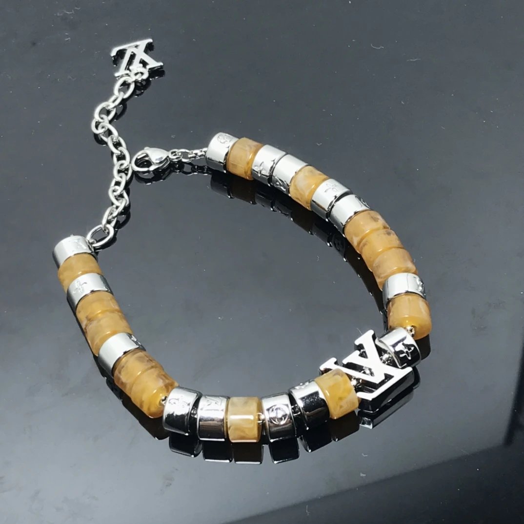 Louis Vuitton Jewelry Cuban Link Bracelet with Monogram Engraving — 17 bracelet