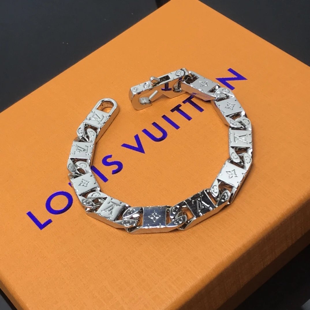 Louis Vuitton Jewelry Cuban Link Bracelet with Monogram Engraving image 12