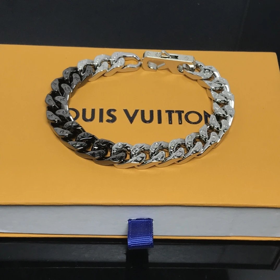 Louis Vuitton Jewelry Cuban Link Bracelet with Monogram Engraving — 7