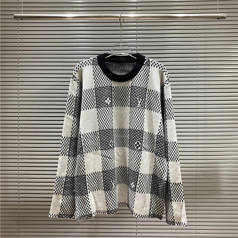 Louis Vuitton Knitwear LV Monogram intarsia crewneck sweater — Black and white checkered