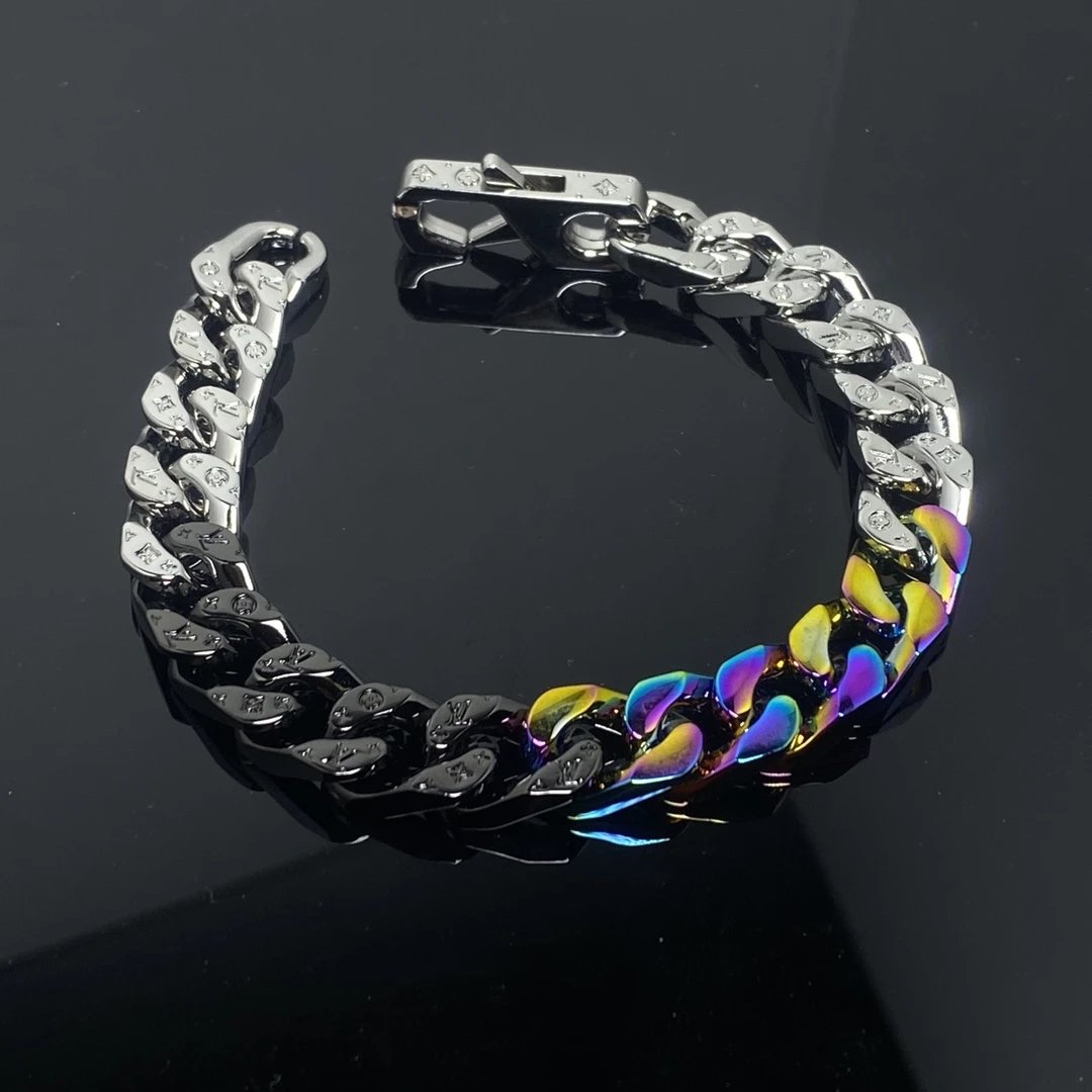Louis Vuitton Jewelry Cuban Link Bracelet with Monogram Engraving — 1