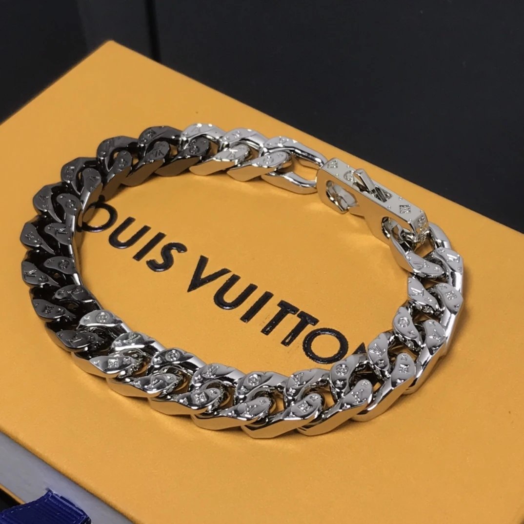 Louis Vuitton Jewelry Cuban Link Bracelet with Monogram Engraving image 6