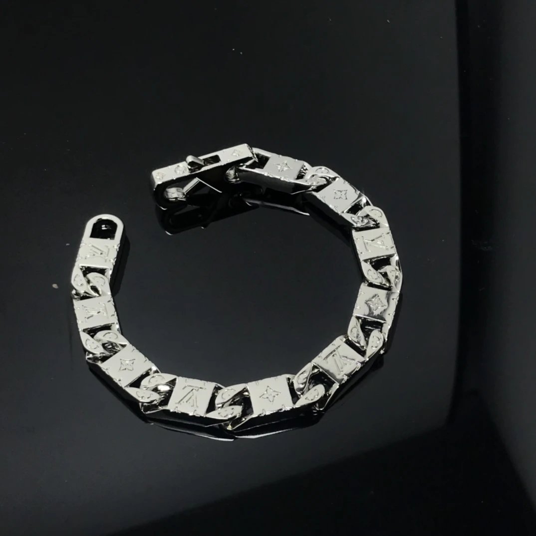 Louis Vuitton Jewelry Cuban Link Bracelet with Monogram Engraving — 16