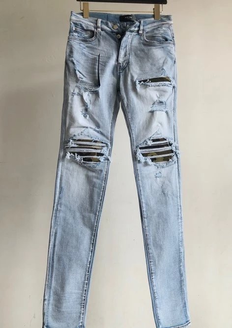 Pingu Broken Hole Army Green Patch Blue Jeans
