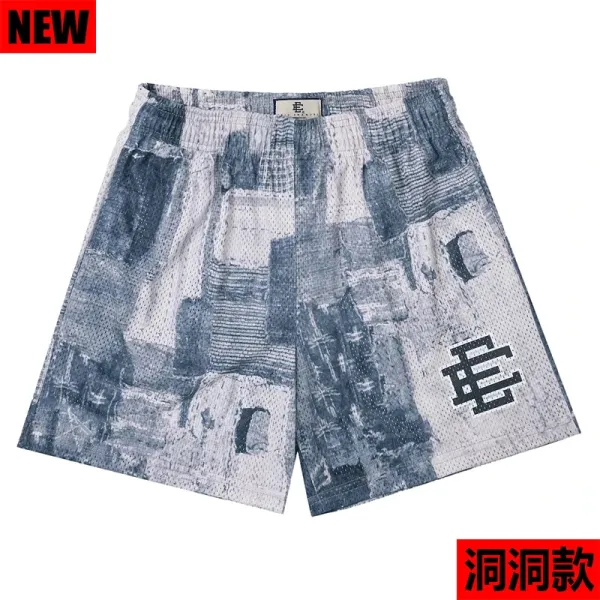 Design Patchwork Denim-Print Mesh Shorts Multicolor Shorts - 1