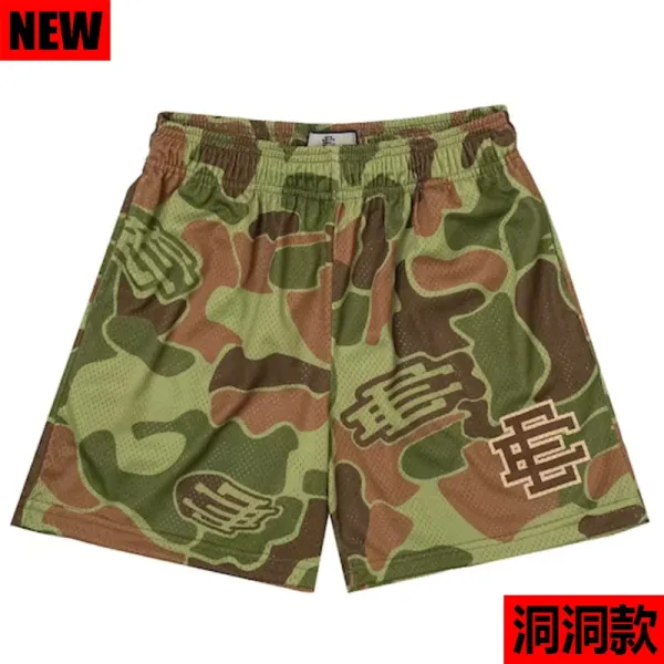 Design Camo Mesh Shorts with Embroidered Logo Multicolor Shorts - 1