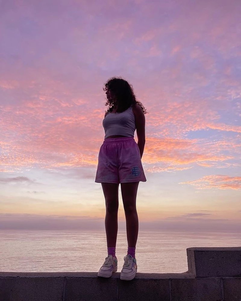 Design Lip Print Mesh Shorts Pink White - 3