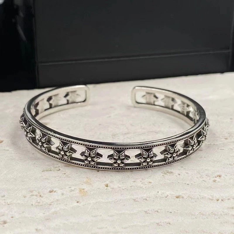 Floral Filigree Cuff Bracelet Silver Jewelry