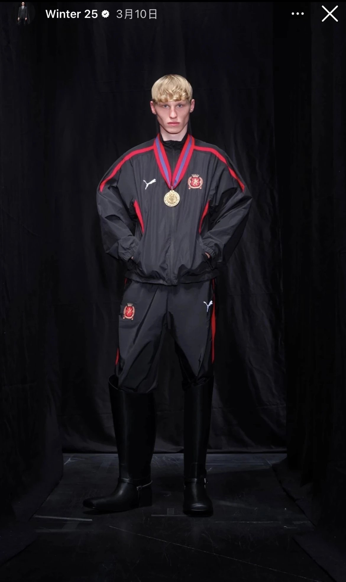 Puma Men's Black & Red Track Jacket and Pants Set, Club Crest, Athletic Fit 1