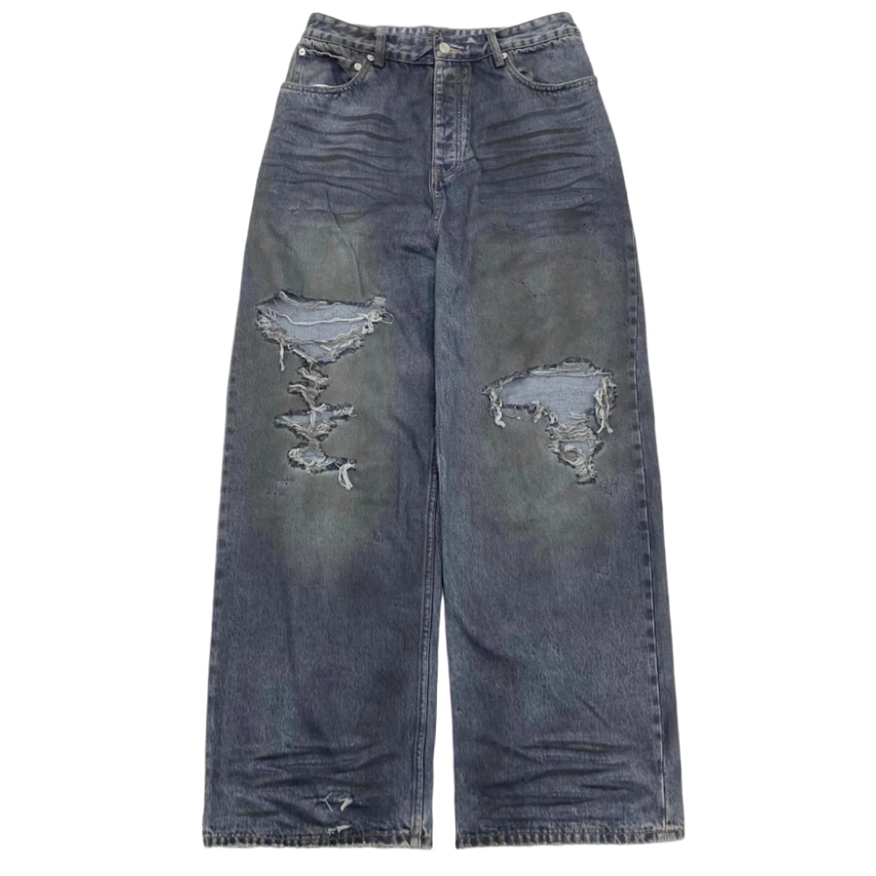 Dirty Blue Distressed Wide Leg Jeans