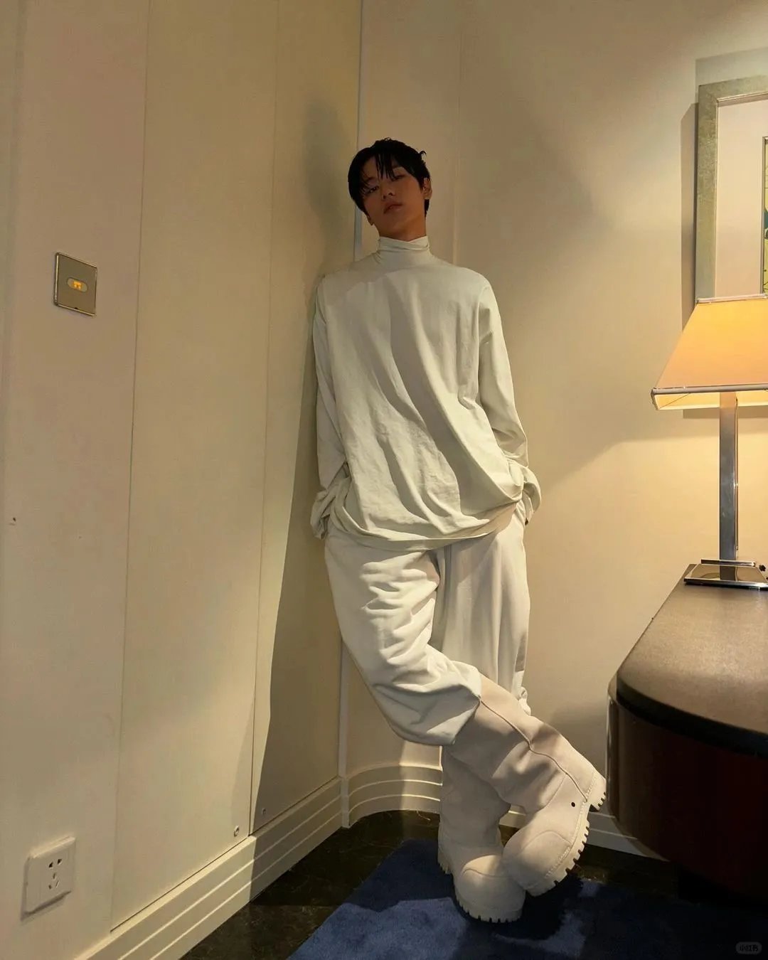 Balenciaga High-Neck Relaxed Fit Long-Sleeve Top, Mint Cotton Jersey, Unisex 1