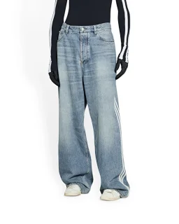 thumbnail for Spot/BxA joint three-bar side stripe washed blue jeans loose profile baggy trousers