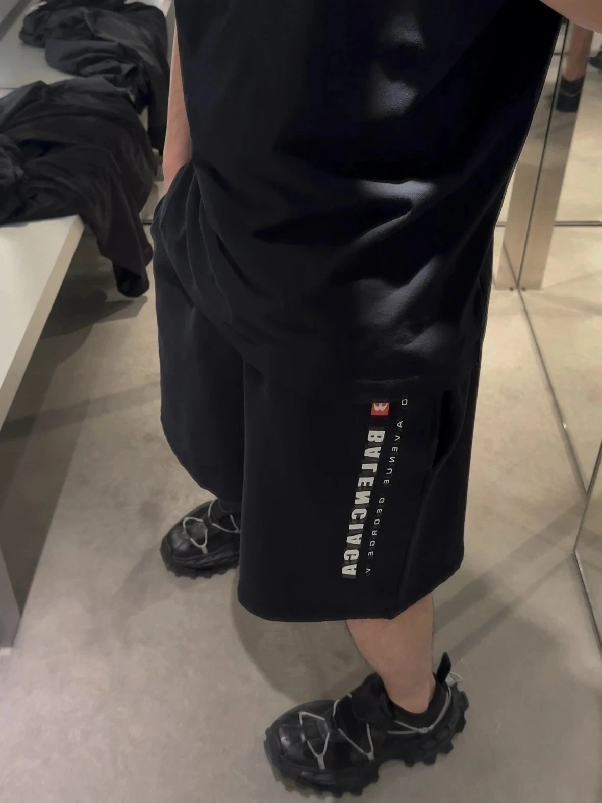 BALENCIAGA 10 Avenue George V Logo Black Athletic Shorts, Unisex Designer Streetwear 1